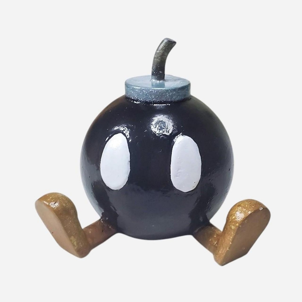 Bob Omb Handmade Hand Painted 3D Printed Figurine 5.5" No Layer Lines Mario Bros